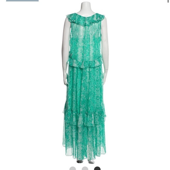 NWOT Green animal DVF Ruffle Maxi Dress sz S - Picture 3 of 7